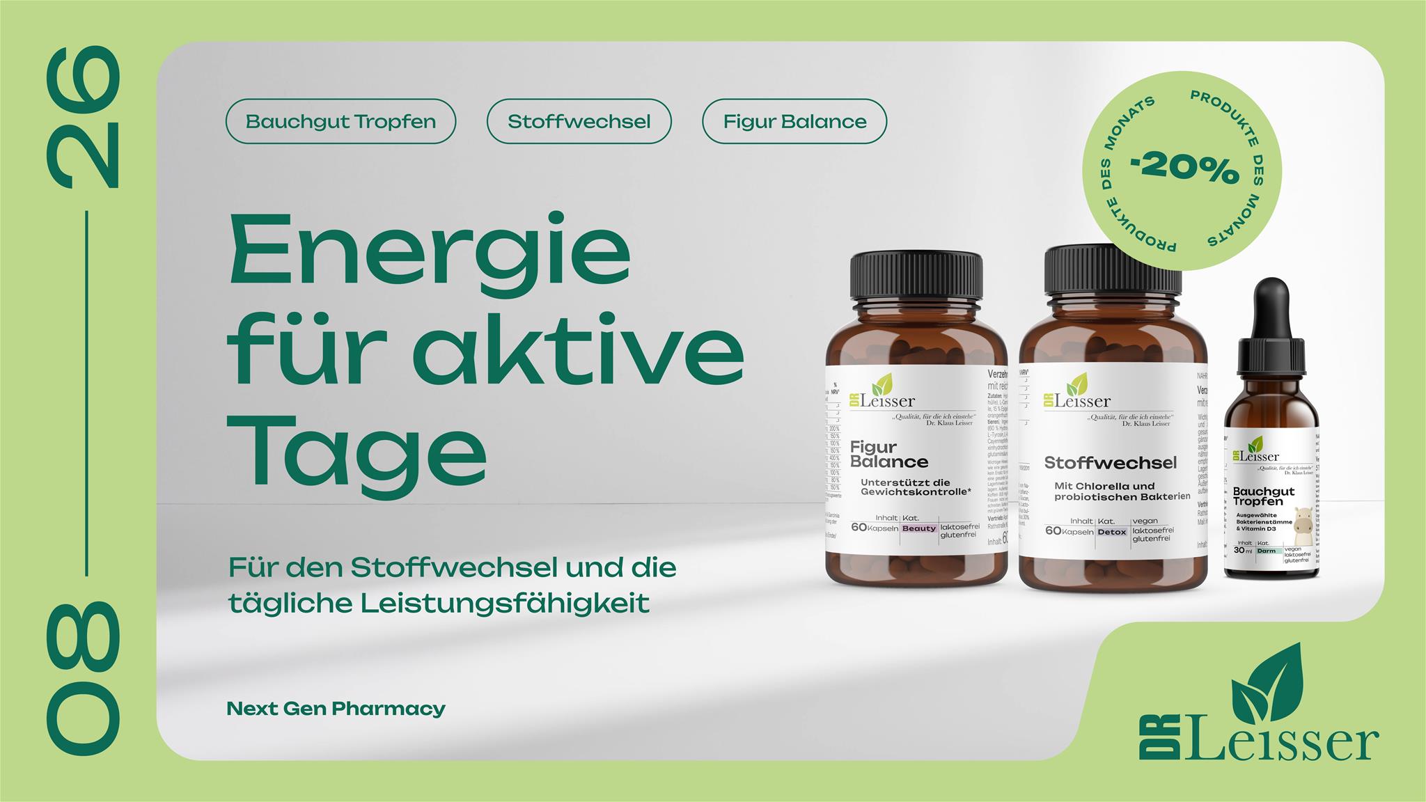 August Aktion mit 20% Rabatt auf Figur Balance, Stoffwechsel und Bauchgut Tropfen